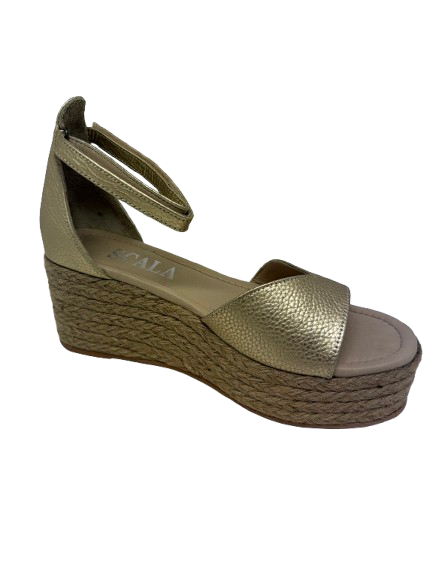 Metallic leather espadrille heel