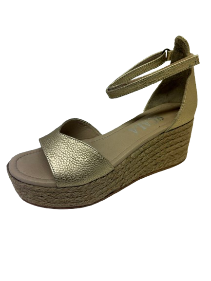 Metallic leather espadrille heel