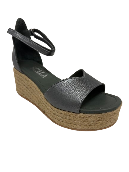 Metallic leather espadrille heel